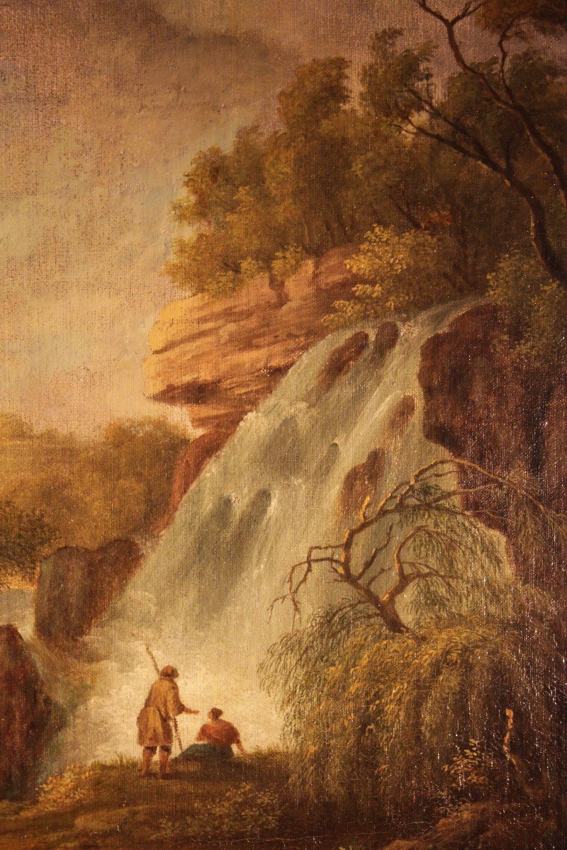 Anonimo del XIX sec. | Paesaggio con cascate - dipinto olio su tela. -photo-3