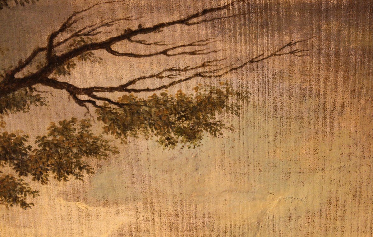 Anonimo del XIX sec. | Paesaggio con cascate - dipinto olio su tela. -photo-1