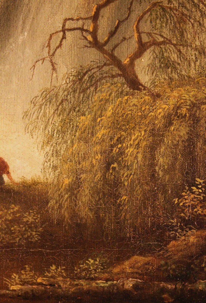 Anonimo del XIX sec. | Paesaggio con cascate - dipinto olio su tela. -photo-4