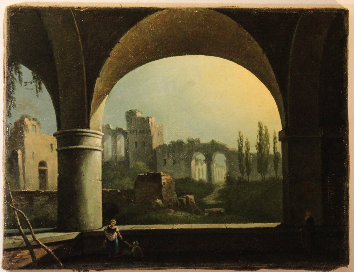 Anonimo del XIX sec. | Paesaggio con arcate e rovine - dipinto a olio