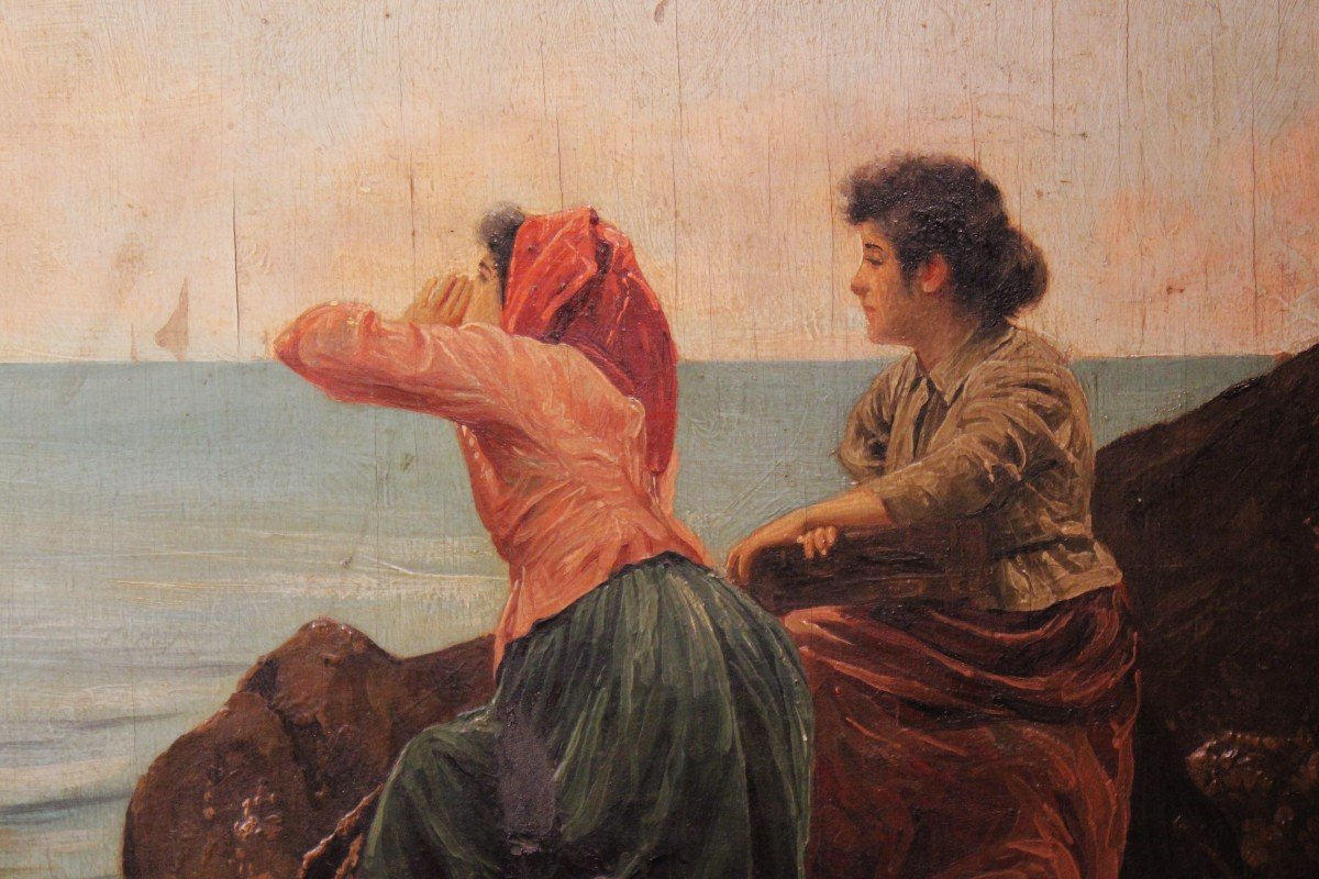 Giovan Battista Filosa | Ragazze sugli scogli dipinto olio su tavoletta.-photo-4