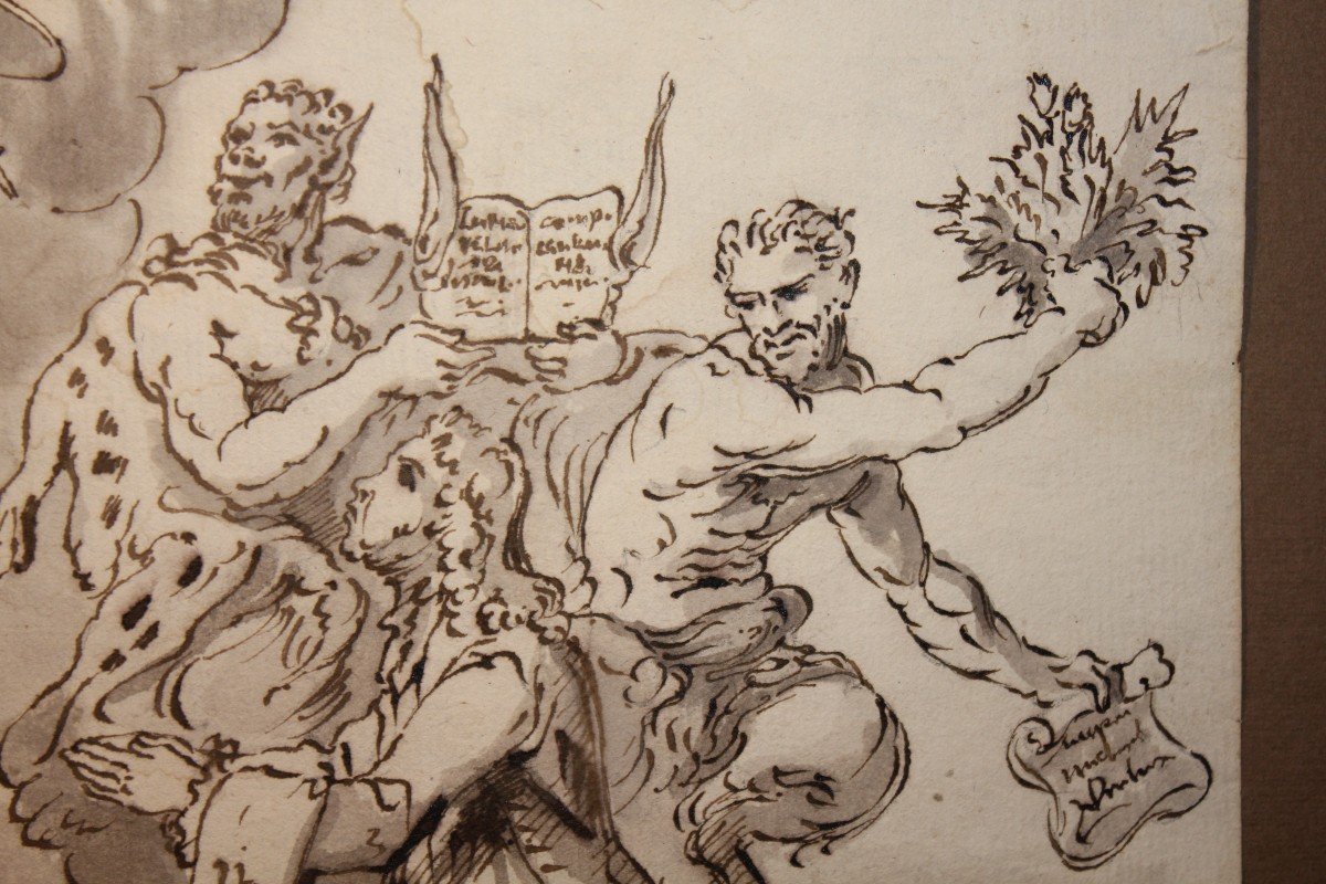 Disegno inchiostro su carta    Allegoria della virtù e delle tentazioni-photo-3