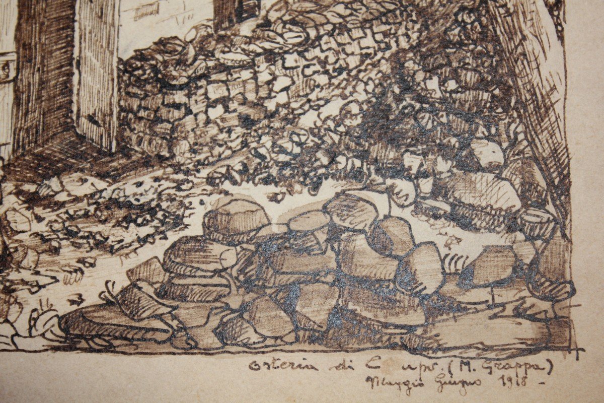Disegni china su carta 1918 Rifugio militare e osteria Monte Grappa - Grande Guerra-photo-4