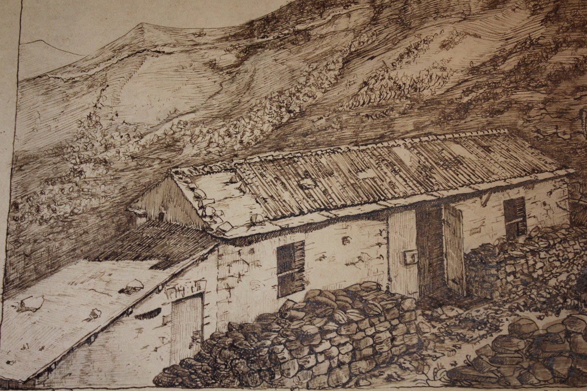 Disegni china su carta 1918 Rifugio militare e osteria Monte Grappa - Grande Guerra-photo-4