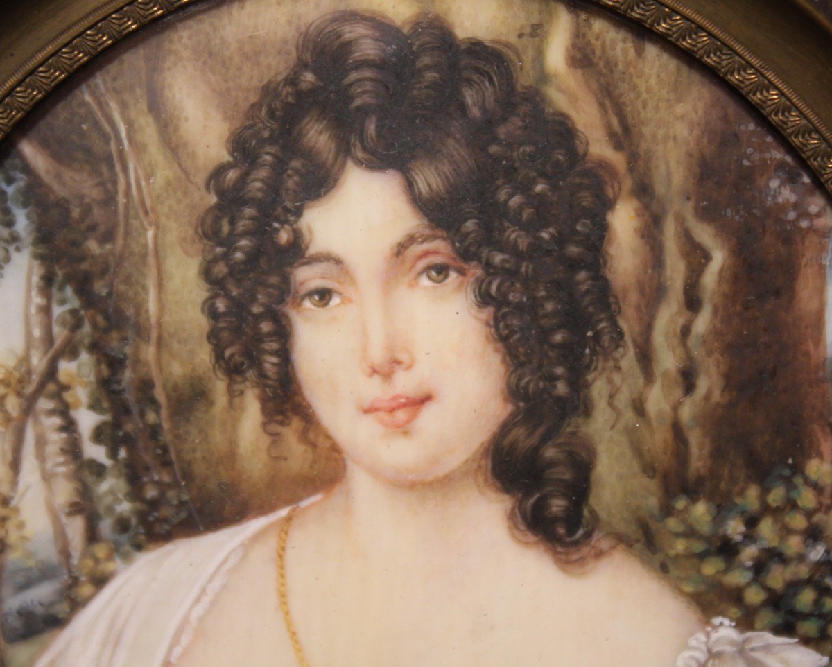 Ritratto di giovane ragazza coi boccoli- dipinto a olio del XIX sec.-photo-2