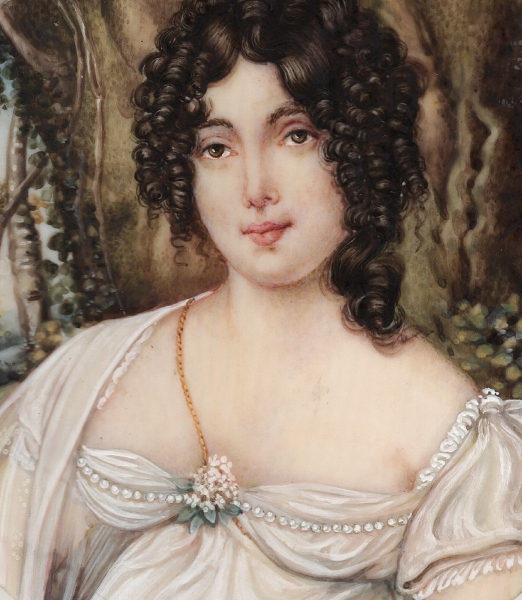 Ritratto di giovane ragazza coi boccoli- dipinto a olio del XIX sec.-photo-3
