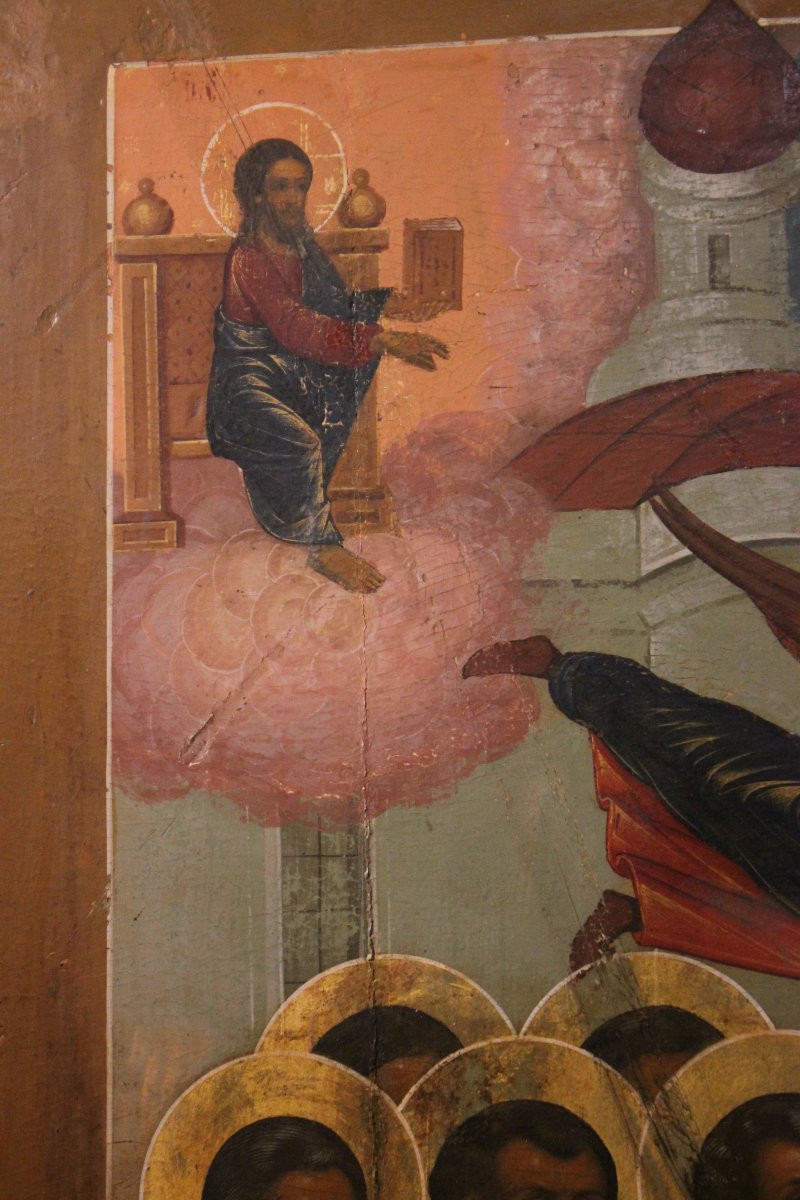 Icona russa raffigurante la Protezione della Madre di Dio o Pokrov, XIX secolo 92x70 cm-photo-4