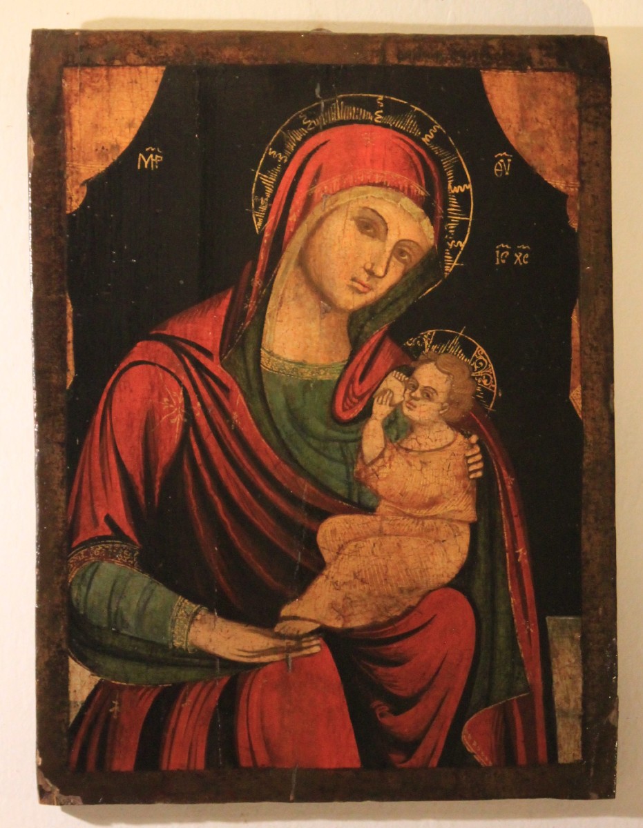 Dipinto tempera su tavola, Madonna del Latte| Anonimo pittore veneto cretese XVII/XVIII sec. 
