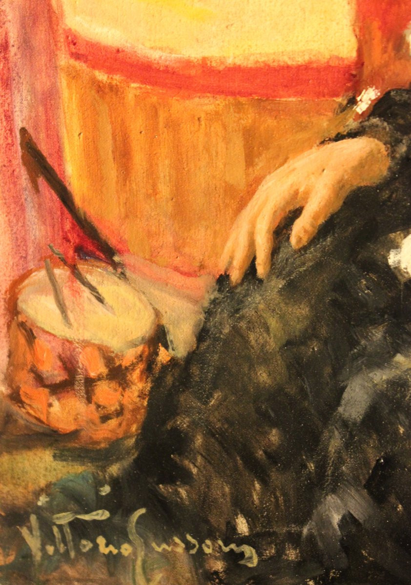 Ragazzina in costume da Pierrotte | Vittorio Gussoni, olio su tela-photo-2