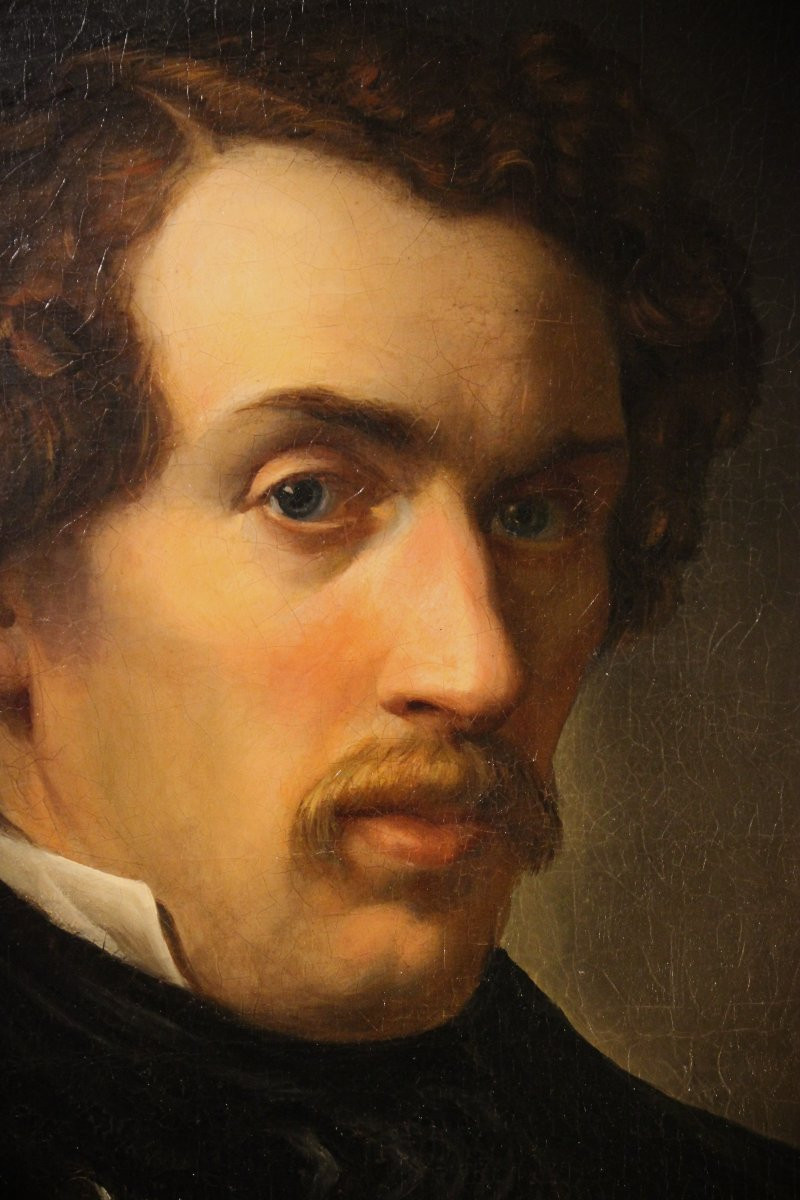 Ritratto d'uomo con baffi dipinto olio su tela XIX sec.  -photo-3