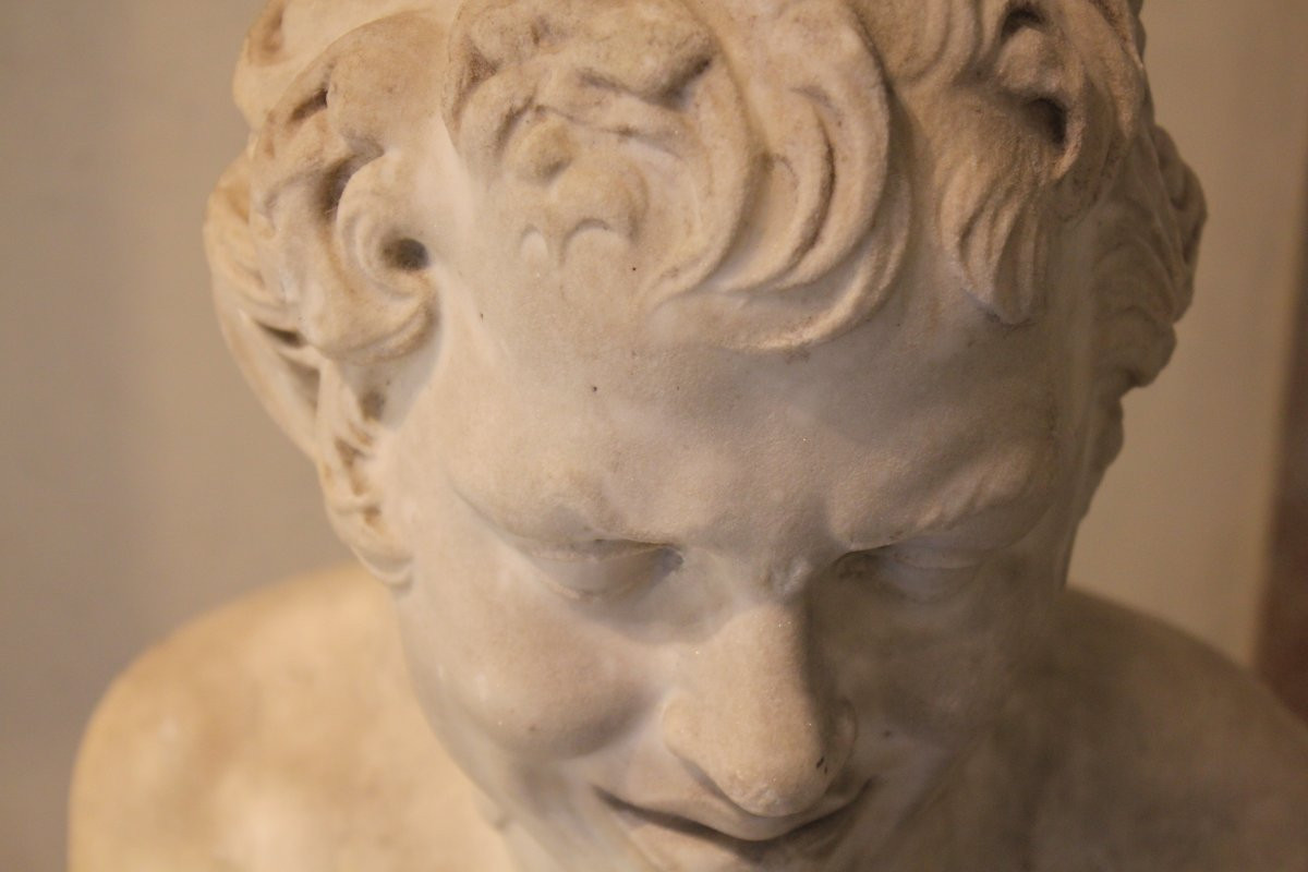 Testa di Fauno che ride (Fauno Albani). Marmo bianco. Inizio XIX secolo (Periodo Neoclassico).-photo-3