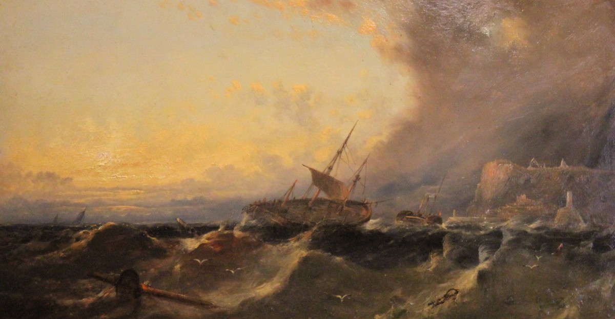 William Henry Williamson (1820 – 1883) "Scogliera in tempesta"-photo-2