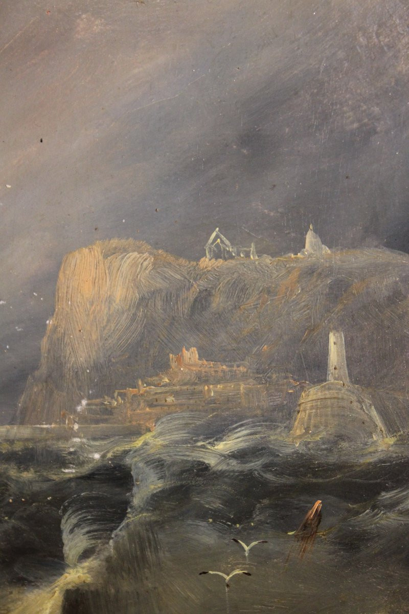 William Henry Williamson (1820 – 1883) "Scogliera in tempesta"-photo-2