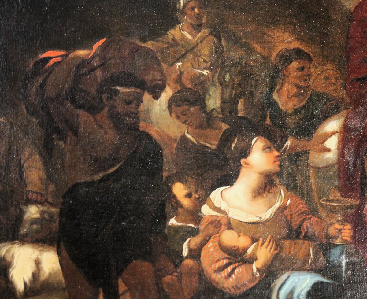  "Scena di riposo, paesaggio con cavalieri e  armenti " olio su tela. Post. P.F  Mola -photo-2