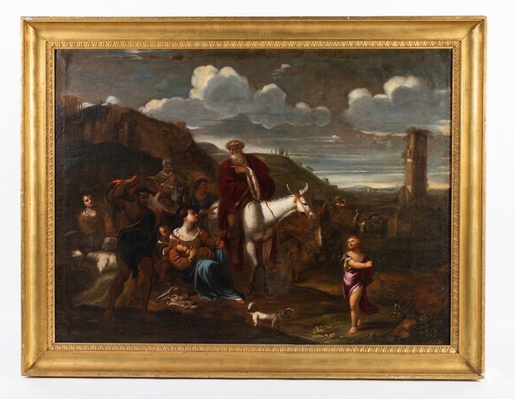  "Scena di riposo, paesaggio con cavalieri e  armenti " olio su tela. Post. P.F  Mola -photo-4