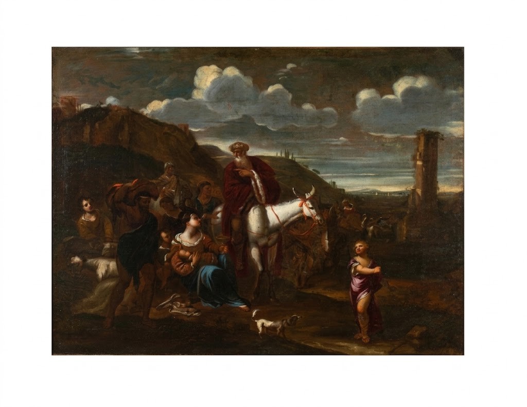  "Scena di riposo, paesaggio con cavalieri e  armenti " olio su tela. Post. P.F  Mola 