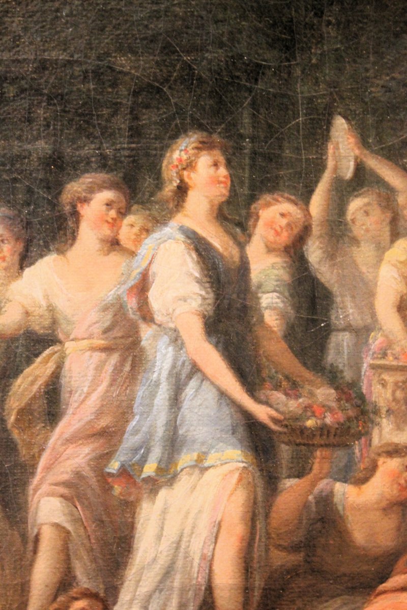 Scuola Francese, "Omaggio a Venere e Cupido in un paesaggio arcadico" olio su tela.-photo-3
