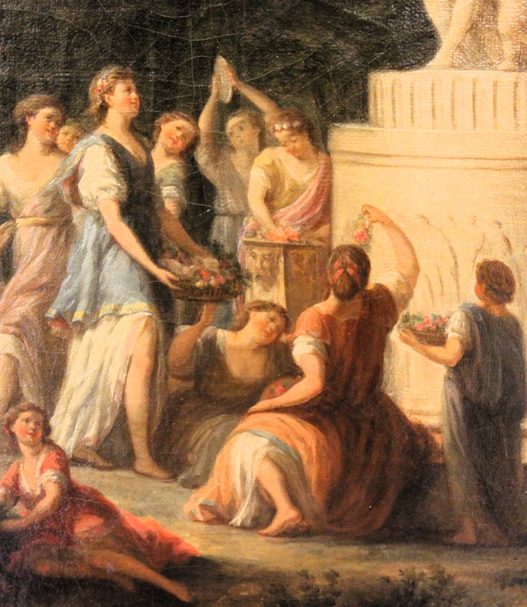 Scuola Francese, "Omaggio a Venere e Cupido in un paesaggio arcadico" olio su tela.-photo-3