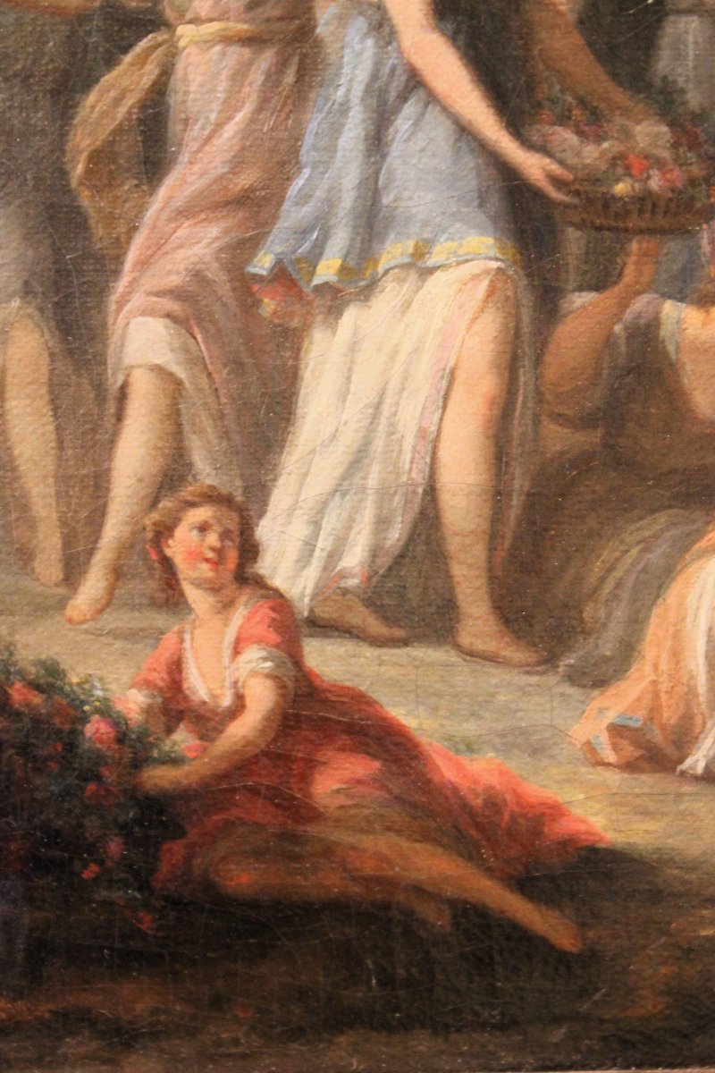 Scuola Francese, "Omaggio a Venere e Cupido in un paesaggio arcadico" olio su tela.-photo-4