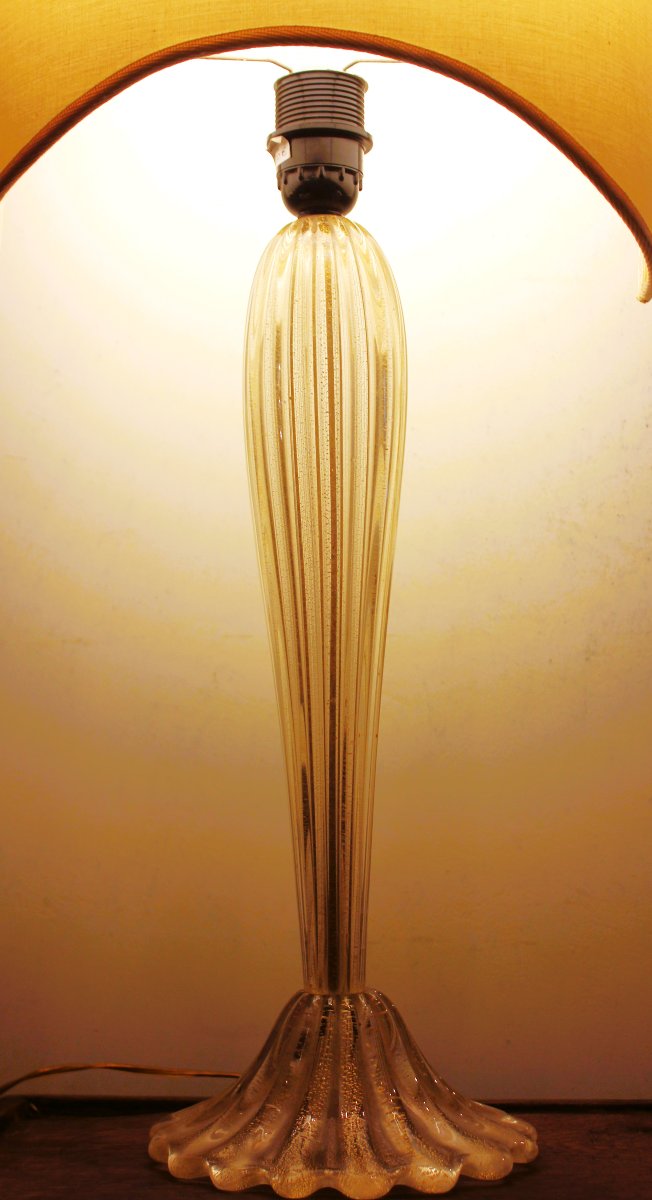 Lampada da tavolo Murano  anni '40/'50 - Vetro costolato con spolvero d'oro-photo-4