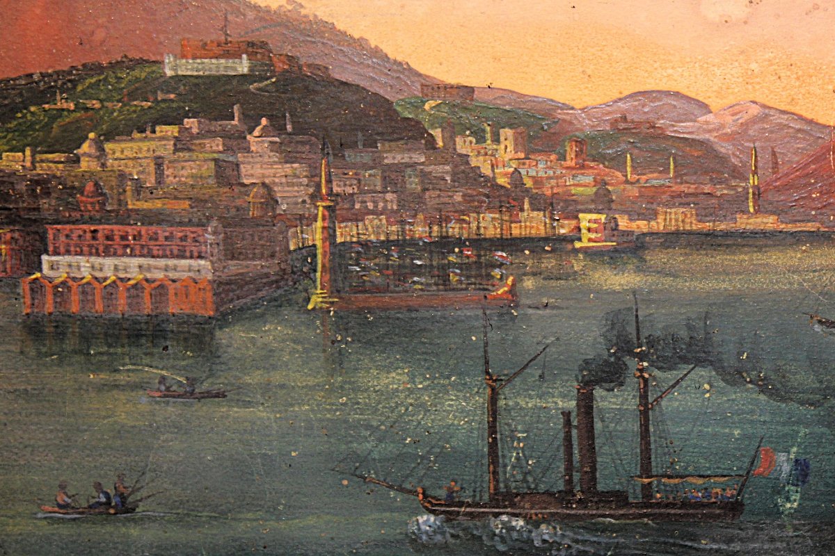  "Il golfo di Napoli varcato dal piroscafo Real Ferdinando I°", tempera su carta.-photo-2