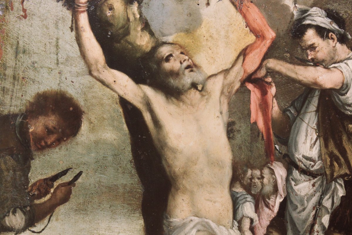 Il martirio di San Bartolomeo | Scuola italiana, ambito napoletano, XVII sec. Olio su tavola-photo-2