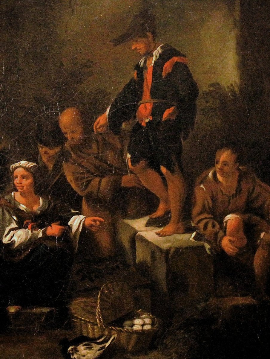 "Uomo a piedi nudi davanti a un cesto di uova" olio su tela XVII se. att. M. Cerquozzi-photo-2