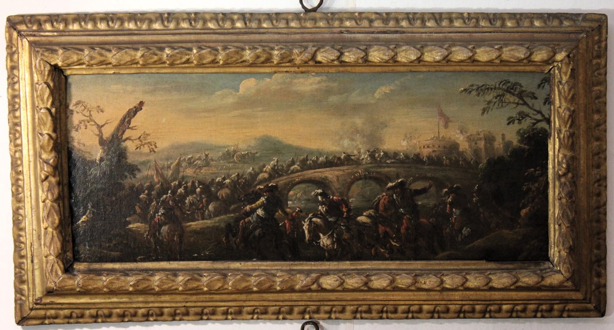 "Coppia di battaglie" olio su tela,  ambito di Ciccio Graziani (Roma/Napoli)-photo-4