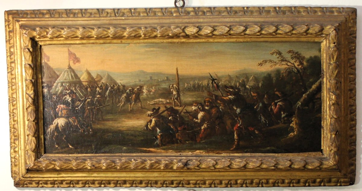 "Coppia di battaglie" olio su tela,  ambito di Ciccio Graziani (Roma/Napoli)-photo-7