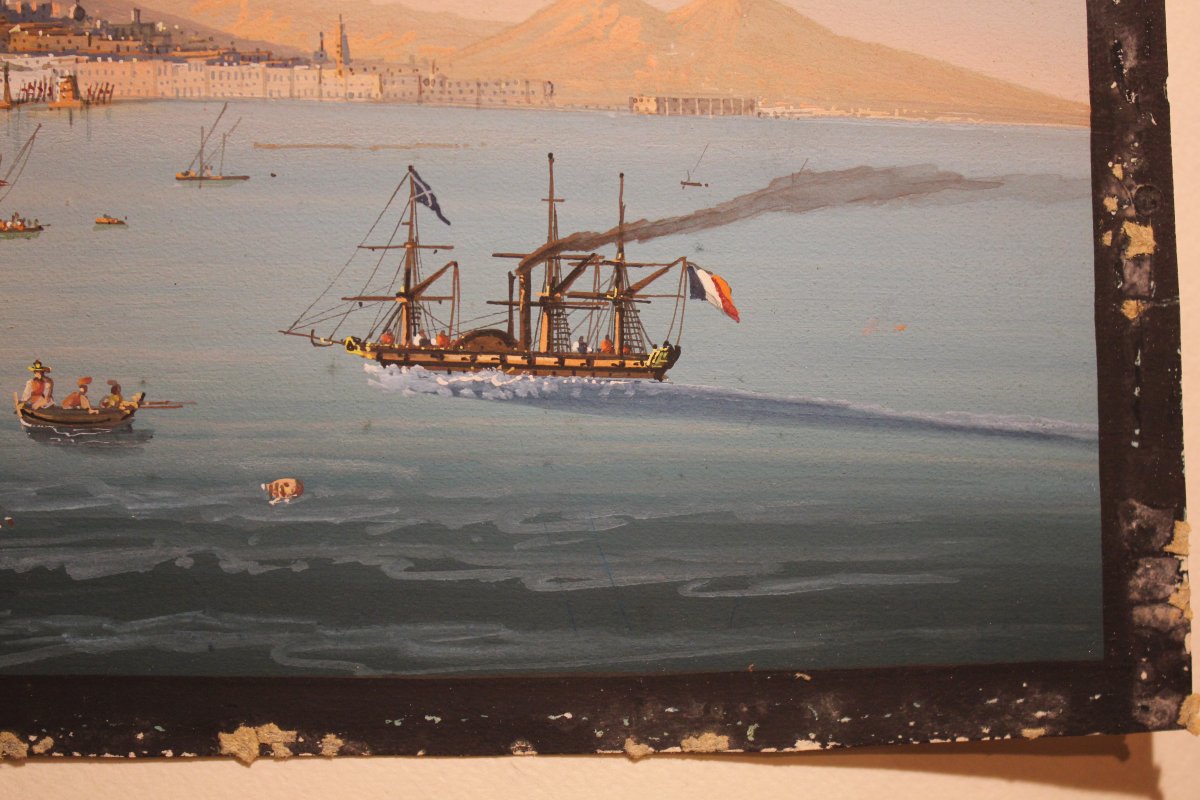 "Vedute di Napoli" coppia di tempere su carta.-photo-4