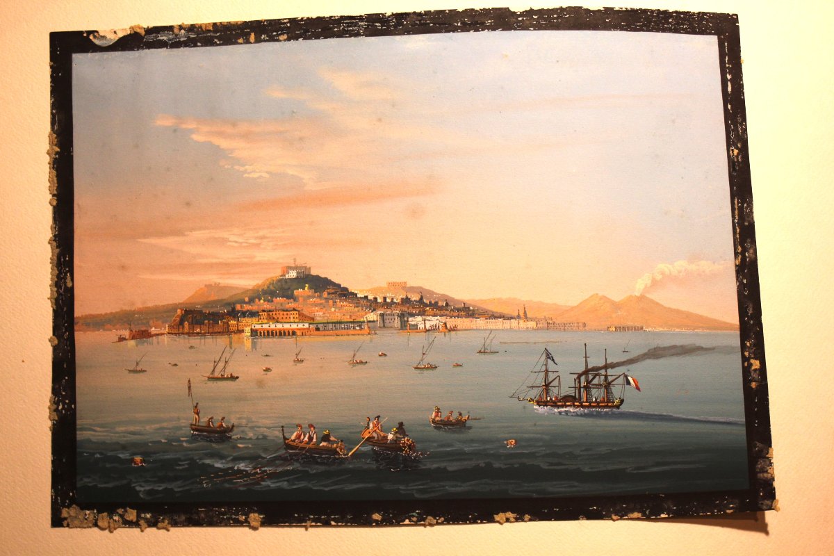 "Vedute di Napoli" coppia di tempere su carta.-photo-2