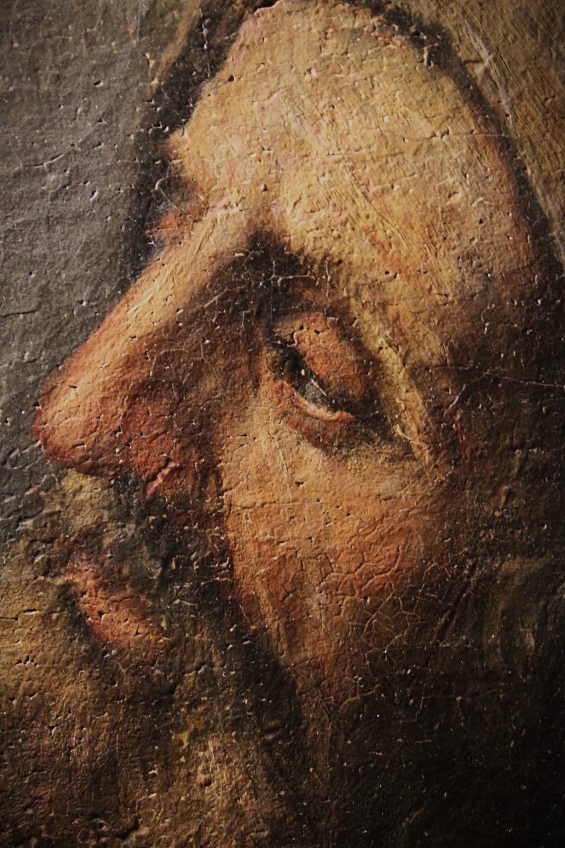 San Francesco in meditazione (o Eremita), dipinto a olio su tela, XVII secolo (Area Emiliana)-photo-3