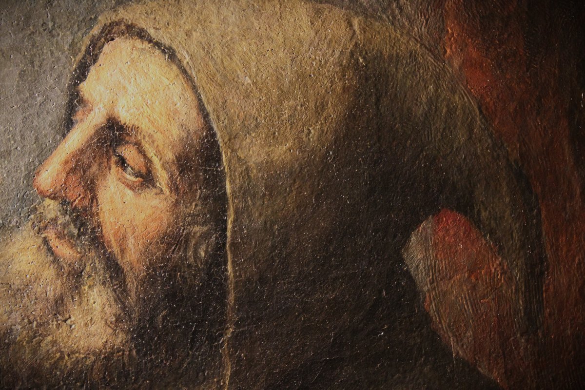 San Francesco in meditazione (o Eremita), dipinto a olio su tela, XVII secolo (Area Emiliana)-photo-4