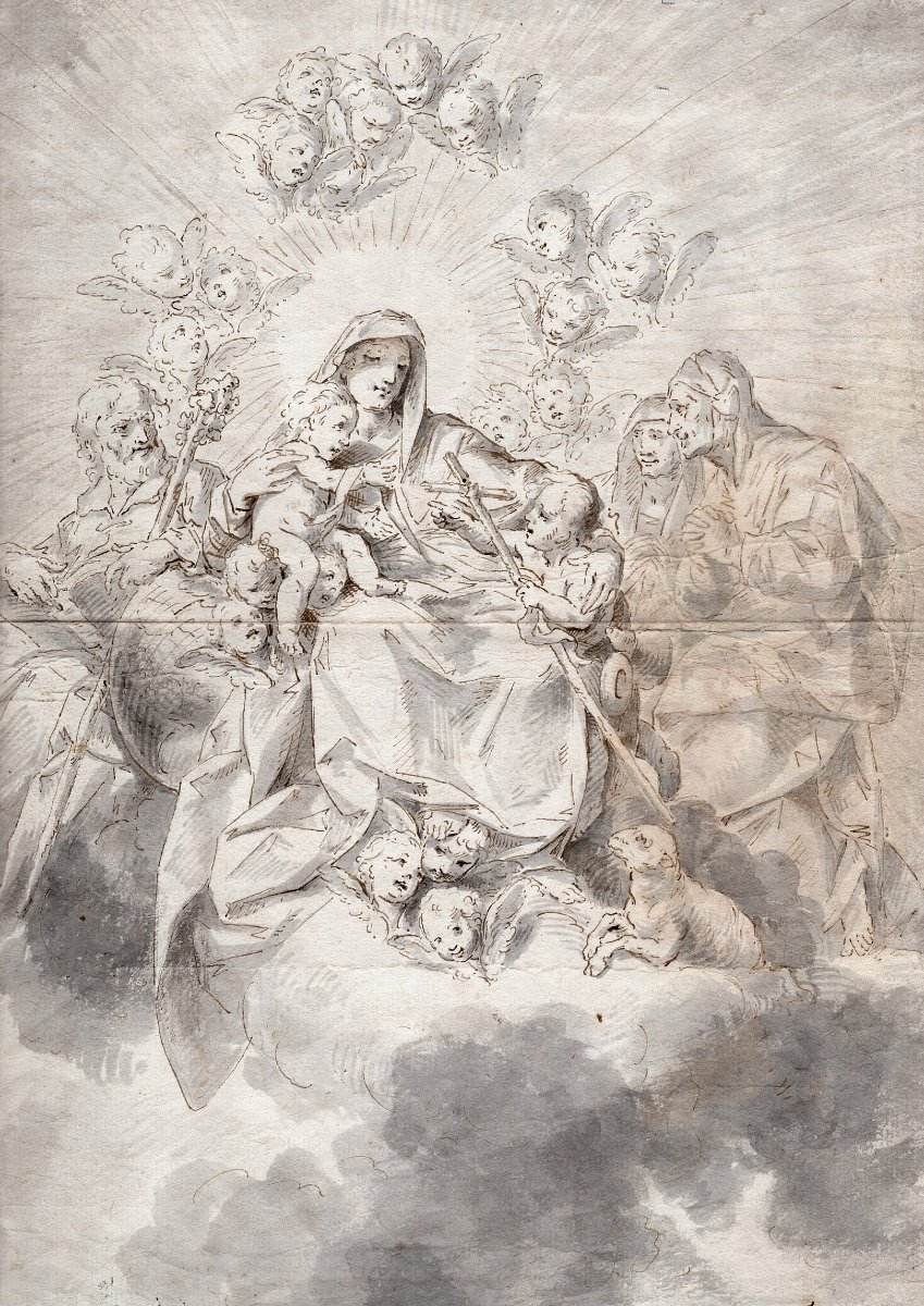 Vittorio Maria Bigari Bologna, 1692 – 1776 — Sacra Conversazione- China su carta