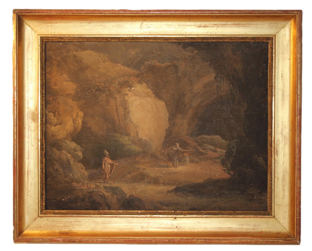Enea e la Sibilla Cumana, ambito bolognese, primo Ottocento, dipinto tempera su tela. -photo-2