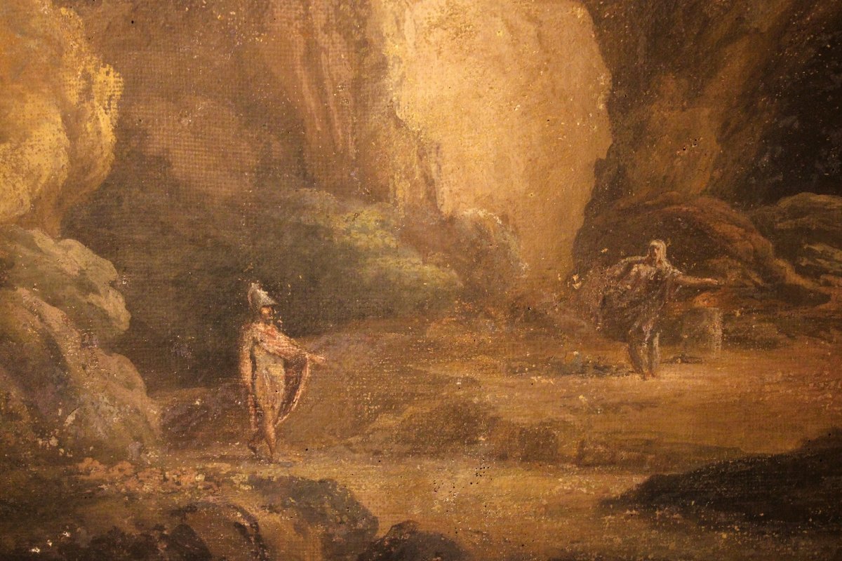 Enea e la Sibilla Cumana, ambito bolognese, primo Ottocento, dipinto tempera su tela. -photo-3