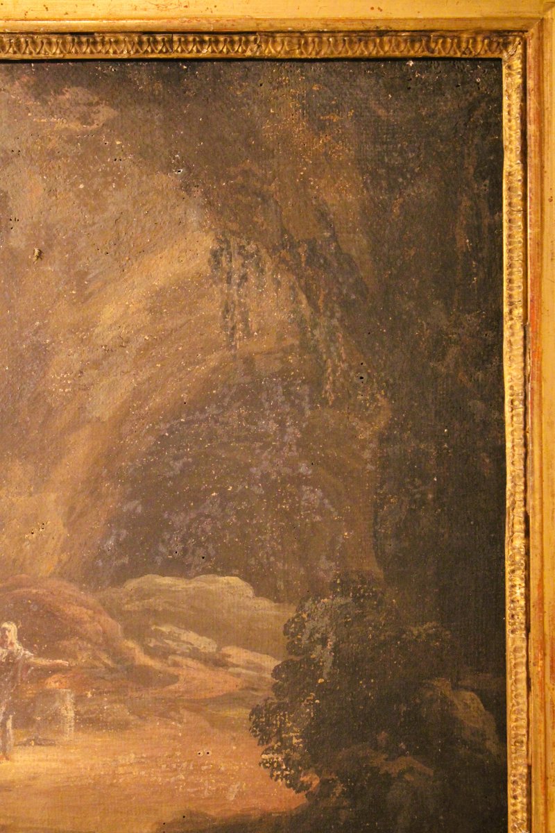 Enea e la Sibilla Cumana, ambito bolognese, primo Ottocento, dipinto tempera su tela. -photo-1
