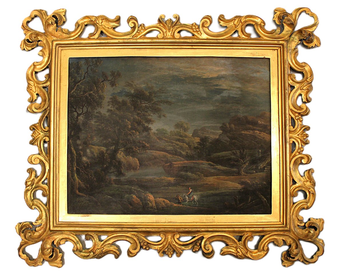 Paesaggio fluviale, tempera su tela, Bologna 1802, att. Fancelli e Zanotti