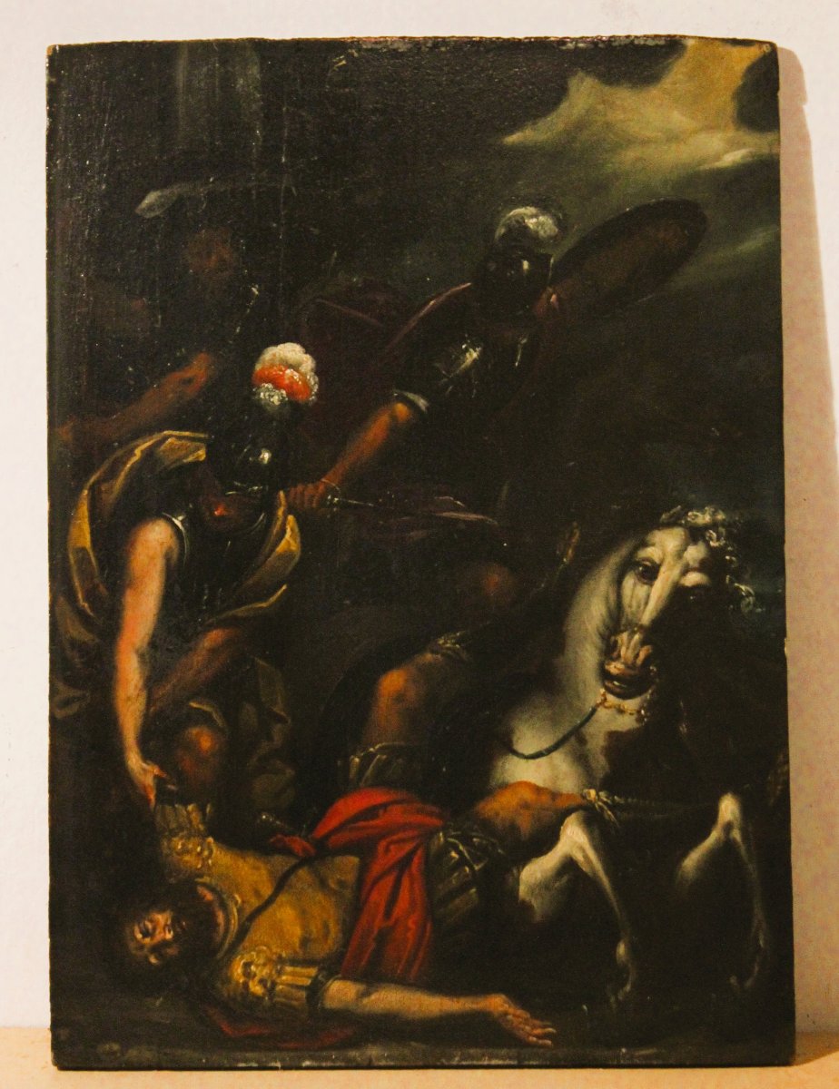 Conversione di San Paolo (Saulo caduto da cavallo), olio su tavola XVII sec.