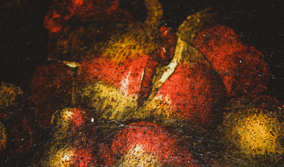Coppia di Nature morte con frutti e vasellame | scuola italiana XVII sec. olio su tela-photo-4