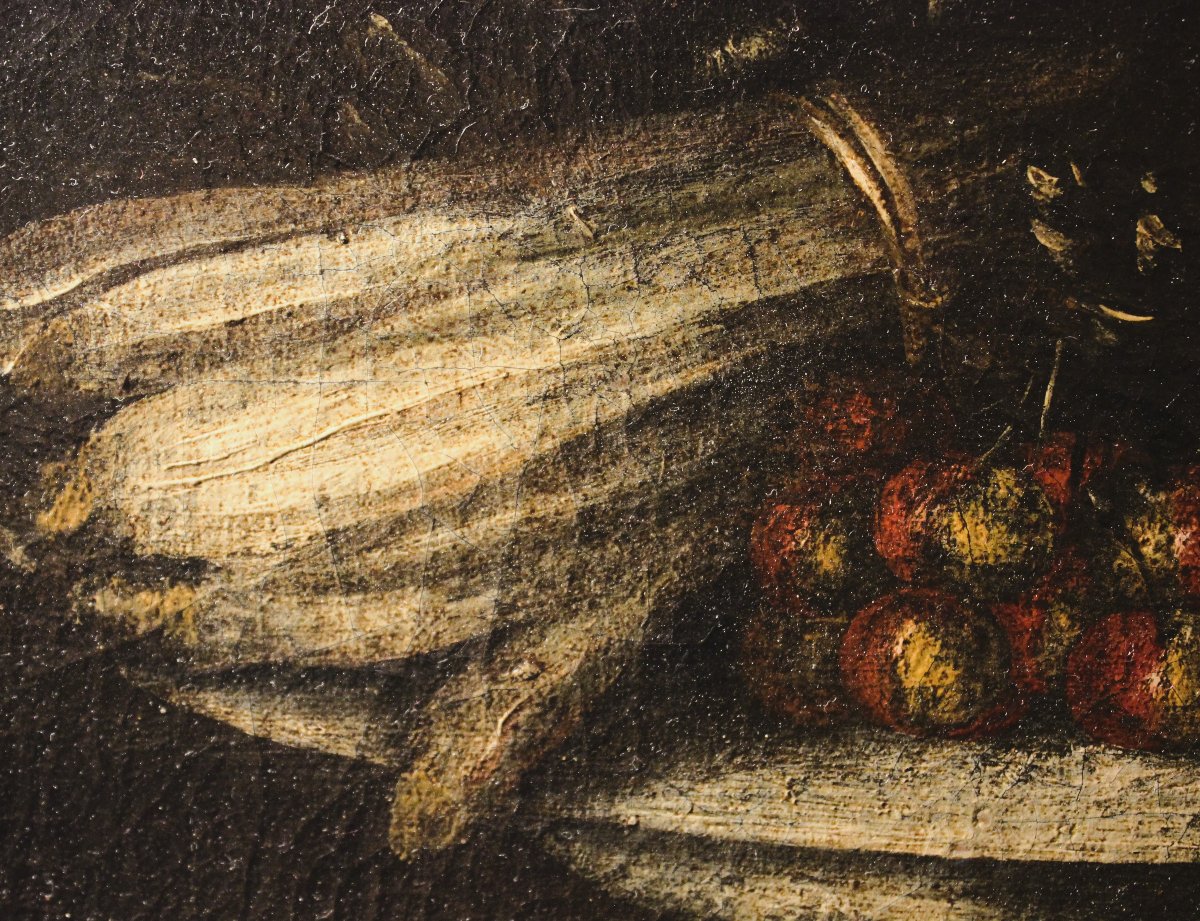 Coppia di Nature morte con frutti e vasellame | scuola italiana XVII sec. olio su tela-photo-7