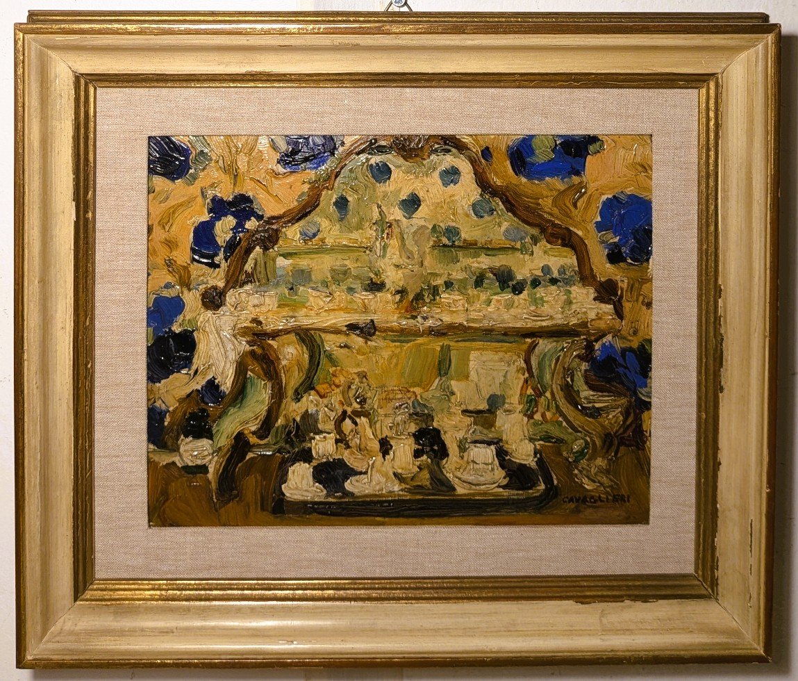 Mario Cavaglieri (Rovigo 1887 - Pavie 1969) – Interno con servizio da caffè , 1914 circa