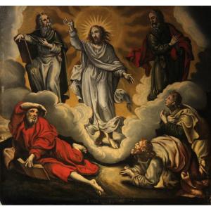  J. VAN POELENBURGH  | Trasfigurazione di Cristo olio rame XVII secolo