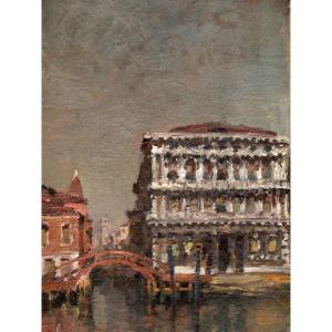 Emanuele Brugnoli (Bologna 1859 - Venezia 1944) Venezia Cà Pesaro,  il Canal Grande, dipinto a olio 