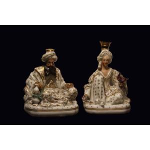  Jacob Petit - Vieux Paris XIXsec. coppia di figure in porcellana "Sultano e Sultana" 