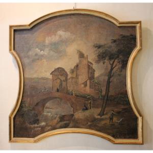 Paesaggio di ambito veneto, dipinto del XVIII sec.