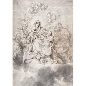 Vittorio Maria Bigari Bologna, 1692 – 1776 — Sacra Conversazione- China su carta