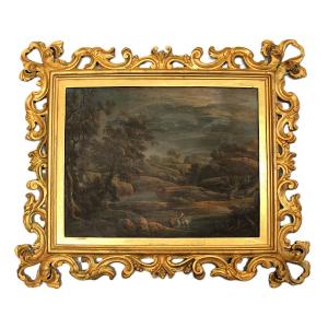 Paesaggio fluviale, tempera su tela, Bologna 1802, att. Fancelli e Zanotti