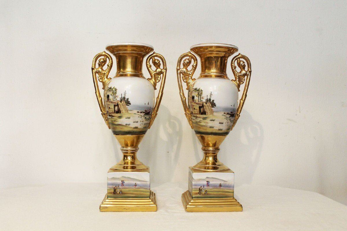Coppia vasi Impero in porcellana, XIX secolo