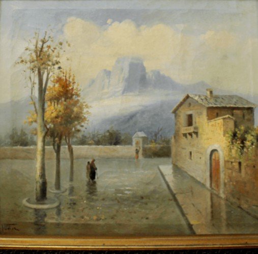 ”Paesaggio di periferia” Vincenzo Udine, olio su tela.-photo-2